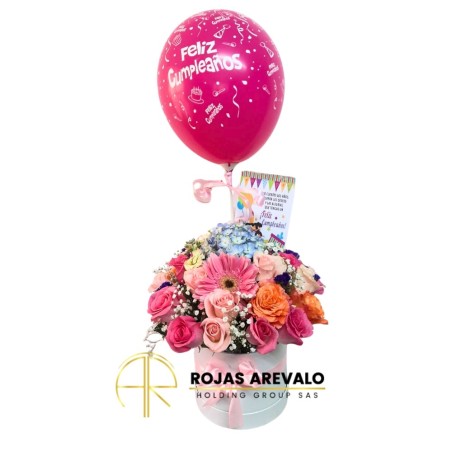 Arreglo Floral con Globo - Flores Coloridas para Celebraciones